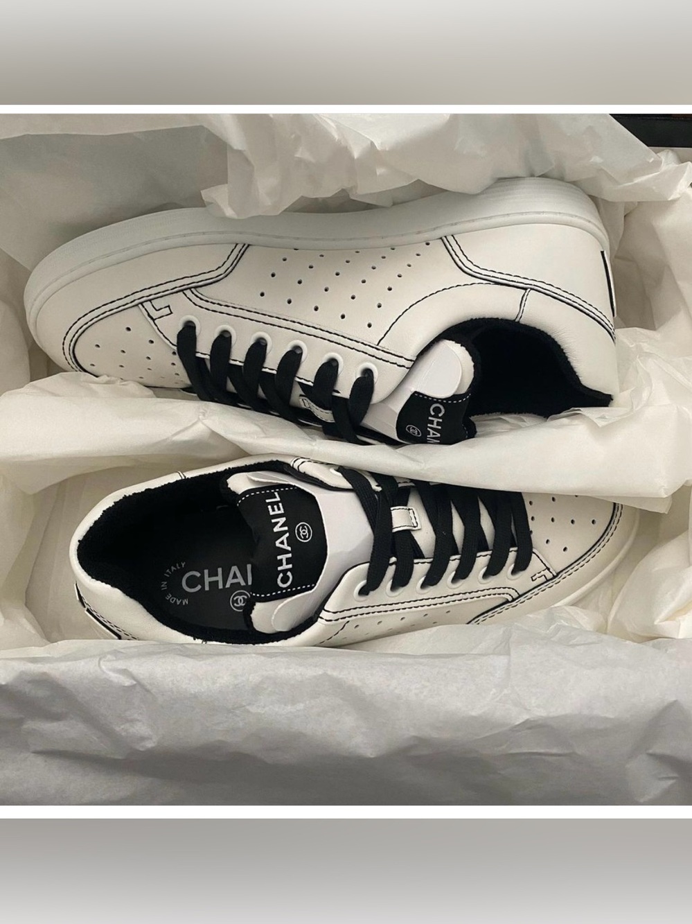 NIB⭐️CHANEL Logo White & Black Lace Up Sneaker⭐️ - Picture 3 of 4